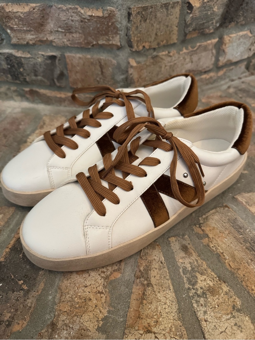 Hey Girl White Sneakers with Brown Suede Accents and Laces Size 10